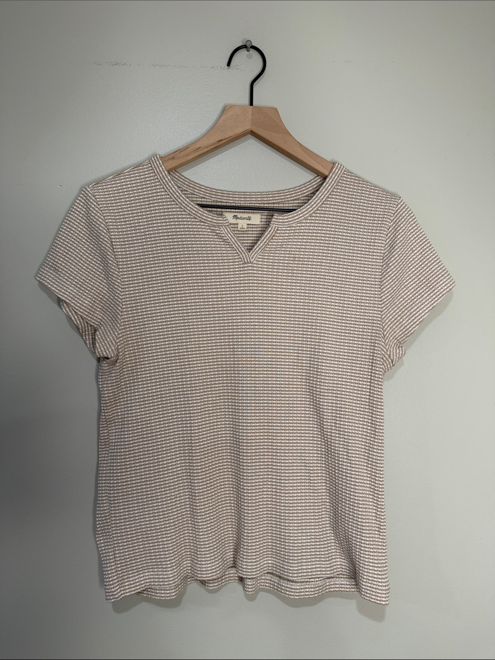 Madewell Cream Stripe Short Sleeve Knit Top Large